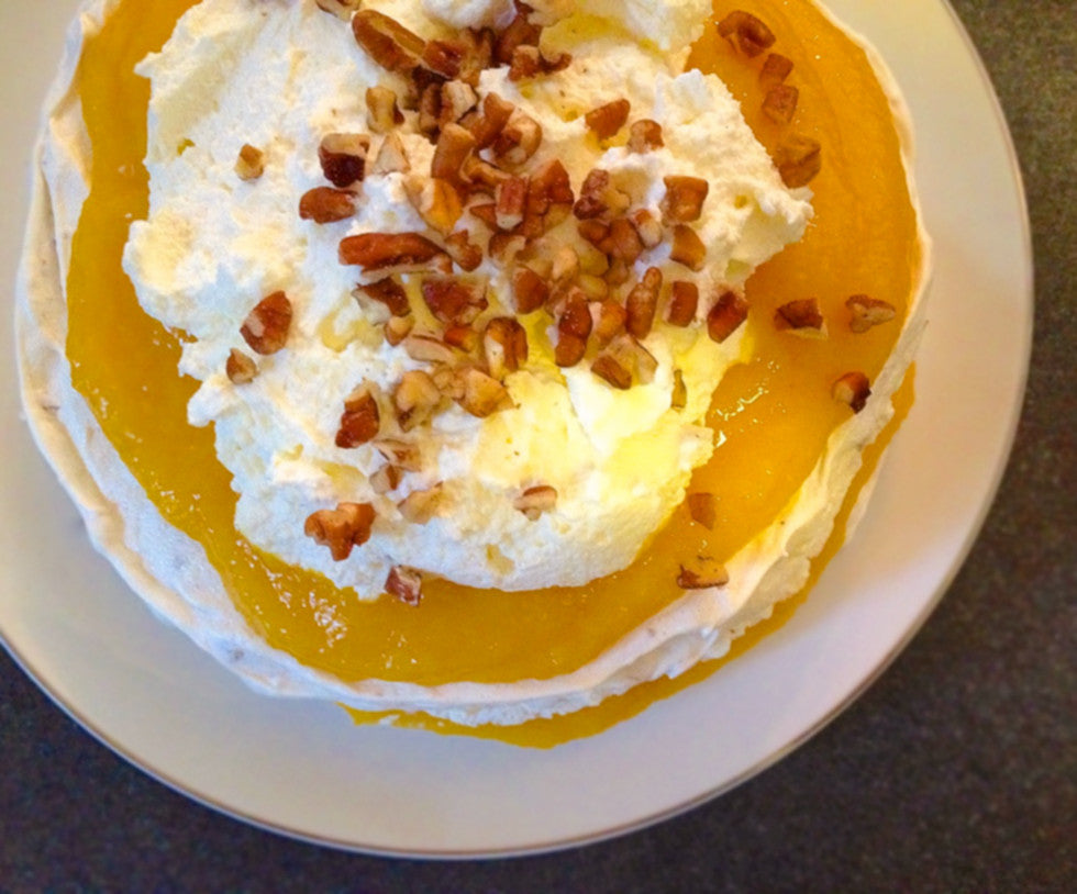 Recipe: Peaches & Cream Pecan Meringue Cake