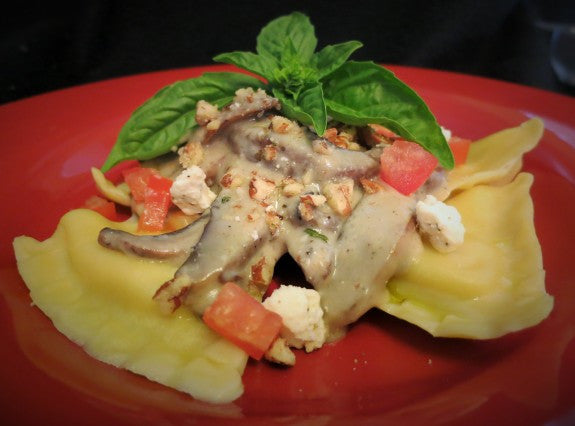 Recipe: Ravioli w/ Pecans & Portabella Au Poivre