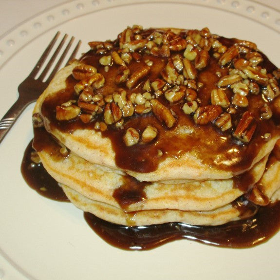 Recipe: Sweet Potato Oat Pancakes with Butter Pecan Syrup